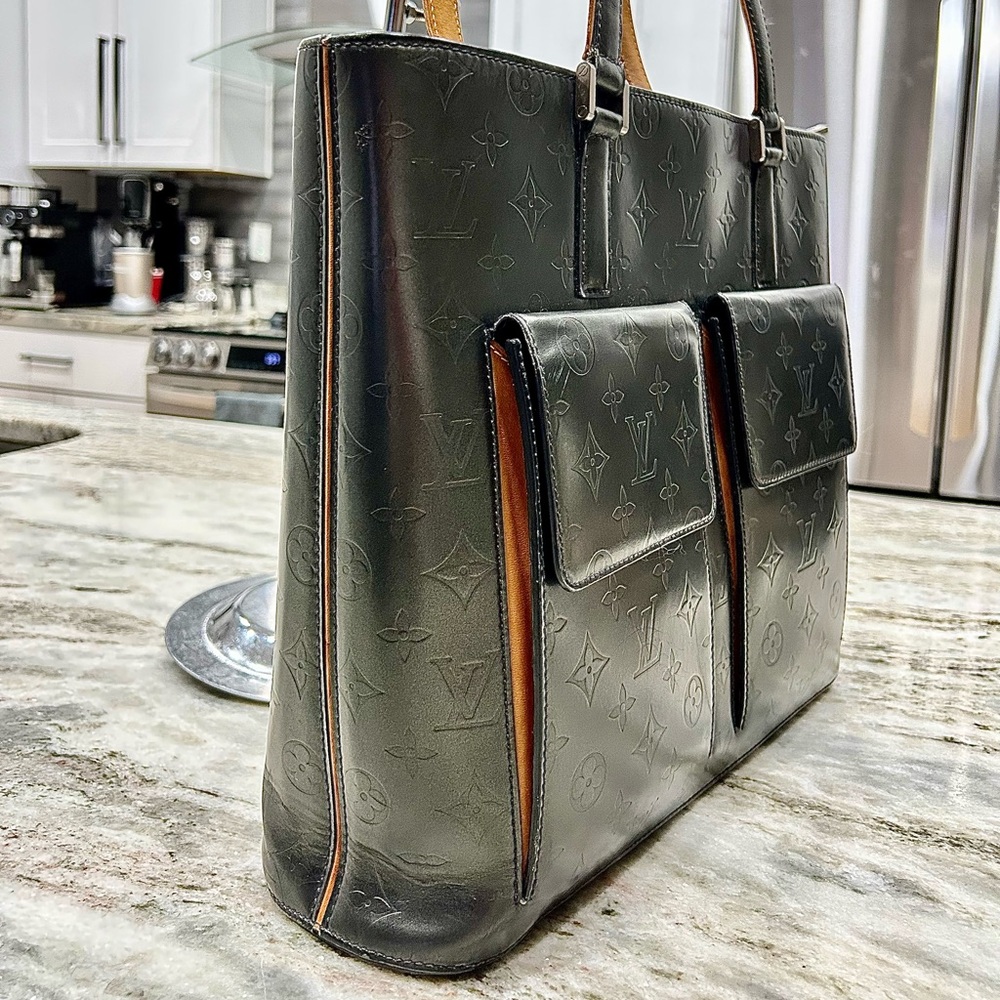 Louis Vuitton Authentic Matt Black Metallic Leather Monogram Tote
